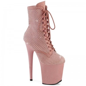 プリーザー Flamingo-1020RM Faux Suede Rhinestone Mesh レディース ブーツ ピンク | JPLWRTJS